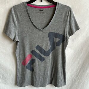 Fila Sport gray V-neck logo T-shirt, size M